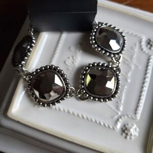 NWTG Studded Silver Frame Black Rhinestones Vintage Bracelet